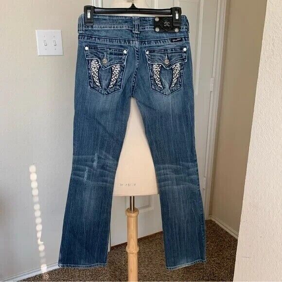 Miss Me Jeans, Size 26, Low-Rise, Bootcut, 28W x 30L, Bedazzled, Distressed - Picture 2 of 5